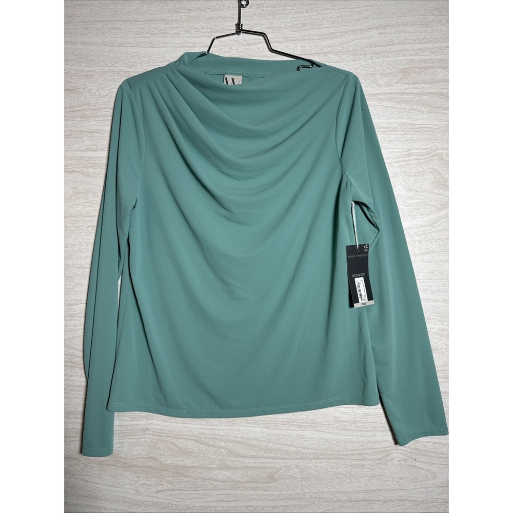 Women's teal Worthington brand women's blouse Cowl Neck Solid Teal Sz Sm